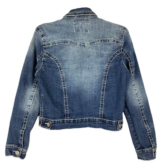 Amethyst Girls Blue Stretch Denim Jacket Size Large Long Sleeve Two Flap Pockets - Picture 2 of 8